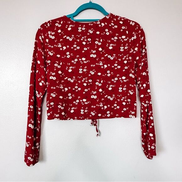 Hollister Red Floral Print Long Sleeve Cropped Top Size XS - Picture 5 of 5